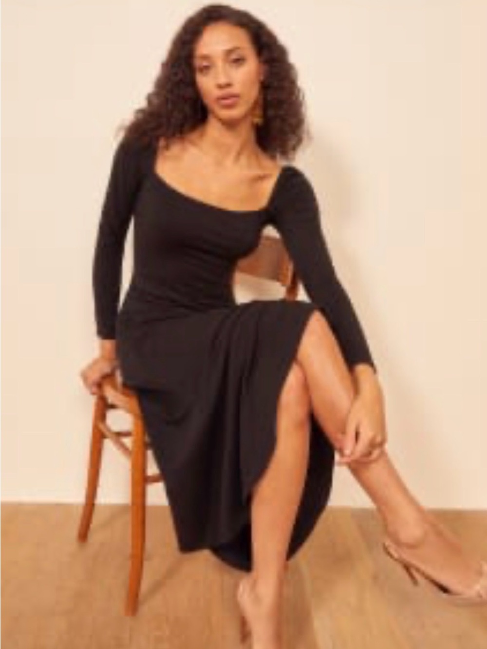 Reformation Black Long Sleeve Scoop Neck Maxi Dress